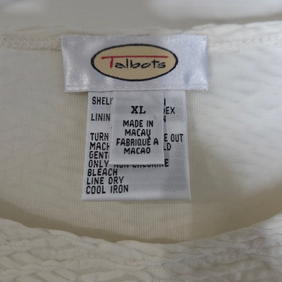 Talbots Womens Textured Long Sleeve Crew Neck Top Cream XL - Picture 2 of 4